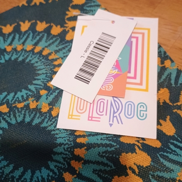 NWT Lularoe Cassie Pencil Skirt Size Large Teal Gold Tulips Print Fall Colors - Picture 4 of 8